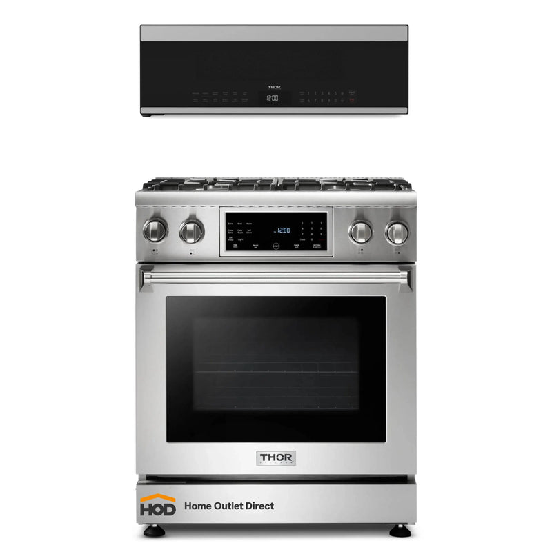 Thor Kitchen 2-Piece Appliance Package - 30-Inch Gas Range and Over-the-Range Microwave & Vent Hood in Stainless Steel