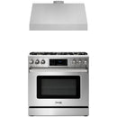 Thor Kitchen 2-Piece Appliance Package - 36-Inch Propane Gas Range, Tilt Panel & Premium Under Cabinet Hood in Stainless Steel