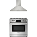 Thor Kitchen 2-Piece Appliance Package - 36-Inch Propane Gas Range, Tilt Panel & Premium Wall Mount Hood in Stainless Steel