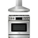 Thor Kitchen 2-Piece Appliance Package - 36-Inch Propane Gas Range, Tilt Panel & Pro-Style Wall Mount Hood in Stainless Steel