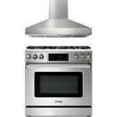 Thor Kitchen 2-Piece Appliance Package - 36-Inch Gas Range with Tilt Panel & Pro-Style Wall Mount Hood in Stainless Steel