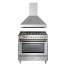 Verona 2-Piece Appliance Package - 36-Inch Gas Range with 5 Sealed Burners and Wall Mount Range Hood in Stainless Steel