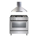 Verona 2-Piece Appliance Package - 36-Inch Gas Range with 5 Sealed Burners and Wall Mount Range Hood in Stainless Steel