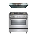 Verona 2-Piece Appliance Package - 36-Inch Gas Range with 5 Sealed Burners and Under Cabinet Range Hood in Stainless Steel