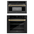 ZLINE Autograph Edition 2-Piece Appliance Package - 30-Inch Single Wall Oven with Self-Clean and 30-inch Built-In Microwave Oven in Black Stainless Steel with Champagne Bronze Trim