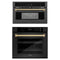 ZLINE Autograph Edition 2-Piece Appliance Package - 30-Inch Single Wall Oven with Self-Clean and 30-inch Built-In Microwave Oven in Black Stainless Steel with Champagne Bronze Trim