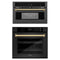 ZLINE Autograph Edition 2-Piece Appliance Package - 30-Inch Single Wall Oven with Self-Clean and 30-inch Built-In Microwave Oven in Black Stainless Steel with Gold Trim