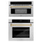 ZLINE Autograph Edition 2-Piece Appliance Package - 30-Inch Single Wall Oven with Self-Clean and 30-inch Built-In Microwave Oven in Satin Stainless Steel with Champagne Bronze Trim