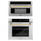 ZLINE Autograph Edition 2-Piece Appliance Package - 30-Inch Single Wall Oven with Self-Clean and 30-inch Built-In Microwave Oven in Satin Stainless Steel with Gold Trim