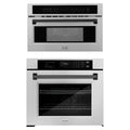 ZLINE Autograph Edition 2-Piece Appliance Package - 30-Inch Single Wall Oven with Self-Clean and 30-inch Built-In Microwave Oven in Satin Stainless Steel with Matte Black Trim