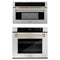 ZLINE Autograph Edition 2-Piece Appliance Package - 30-Inch Single Wall Oven with Self-Clean and 30-inch Built-In Microwave Oven in Stainless Steel with Champagne Bronze Trim