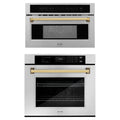 ZLINE Autograph Edition 2-Piece Appliance Package - 30-Inch Single Wall Oven with Self-Clean and 30-inch Built-In Microwave Oven in Stainless Steel with Gold Trim