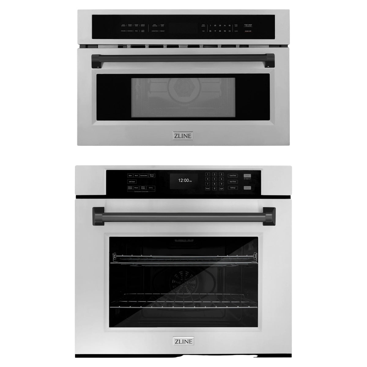 ZLINE Autograph Edition 2-Piece Appliance Package - 30-Inch Single Wall Oven with Self-Clean and 30-inch Built-In Microwave Oven in Stainless Steel with Matte Black Trim