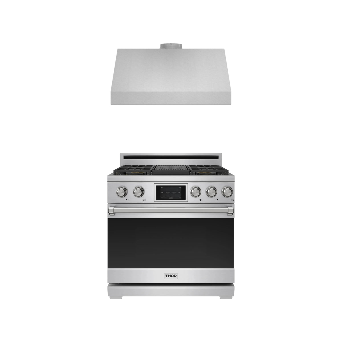 Thor Kitchen 2-Piece Appliance Package - 36-Inch Dual Fuel Range & Under Cabinet Hood in Stainless Steel