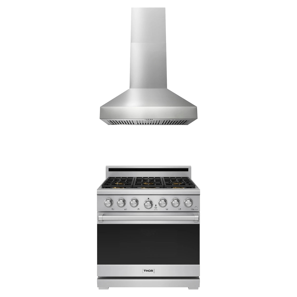 Thor Kitchen 2-Piece Appliance Package - 36-Inch Natural Gas Range & Wall Mount Hood in Stainless Steel
