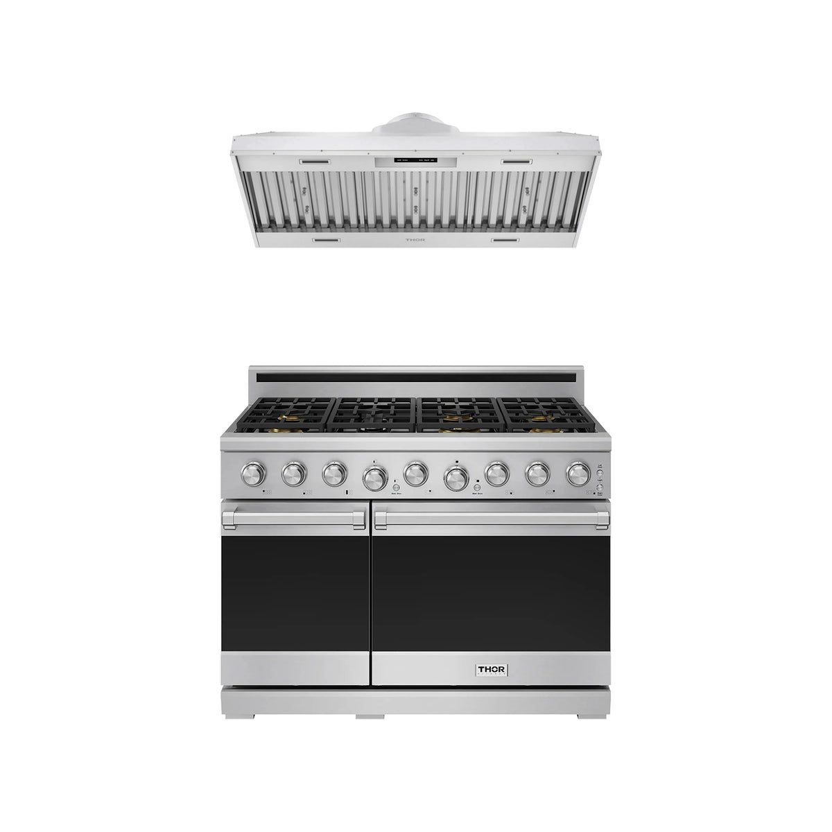 Thor Kitchen 2-Piece Appliance Package - 48-Inch Natural Gas Range & Hood Insert in Stainless Steel