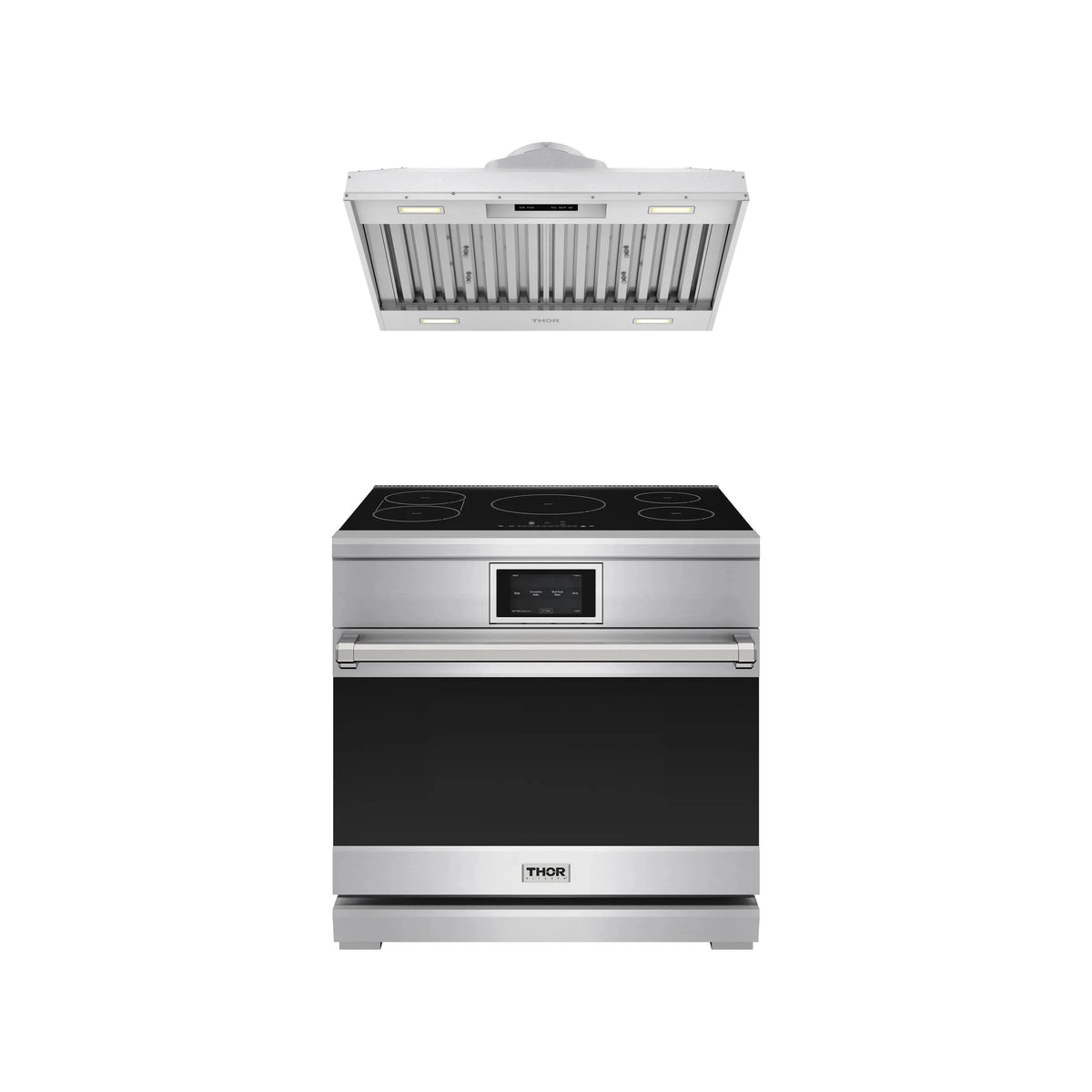 Thor Kitchen 2-Piece Appliance Package - 36-Inch Induction Range & Hood Insert in Stainless Steel