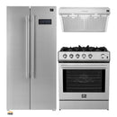 Forno 3-Piece Appliance Package - 30-Inch Gas Range, Under Cabinet Range Hood, & Side-by-Side Refrigerator in Stainless Steel