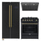 Forno 3-Piece Appliance Package - 30-Inch Gas Range, Under Cabinet Range Hood, and Refrigerator in Black with Antique Brass Trim