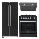 Forno 3-Piece Appliance Package - 30-Inch Gas Range, Under Cabinet Range Hood, and Refrigerator in Black with Stainless Steel Trim