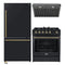 Forno 3-Piece Appliance Package - 30-Inch Gas Range, Under Cabinet Range Hood, & Refrigerator in Black with Antique Brass Trim