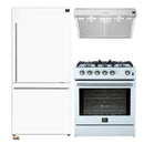 Forno 3-Piece Appliance Package - 30-Inch Gas Range, Under Cabinet Range Hood, & Refrigerator in White with Stainless Steel Trim