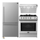 Forno 3-Piece Appliance Package - 30-Inch Gas Range, Under Cabinet Range Hood, & Refrigerator in Stainless Steel