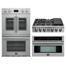 Forno 3-Piece Appliance Package - 36-Inch Spezia Gas Rangetop, French Door Double Wall Oven & Microwave Oven in Stainless Steel