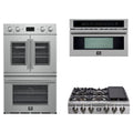 Forno 3-Piece Appliance Package - 36-Inch Spezia Gas Rangetop, French Door Double Wall Oven & Microwave Oven in Stainless Steel