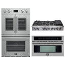 Forno 3-Piece Appliance Package - 48-Inch Spezia Gas Rangetop, French Door Double Wall Oven & Microwave Oven in Stainless Steel