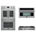 Forno 3-Piece Appliance Package - 48-Inch Spezia Gas Rangetop, French Door Double Wall Oven & Microwave Oven in Stainless Steel