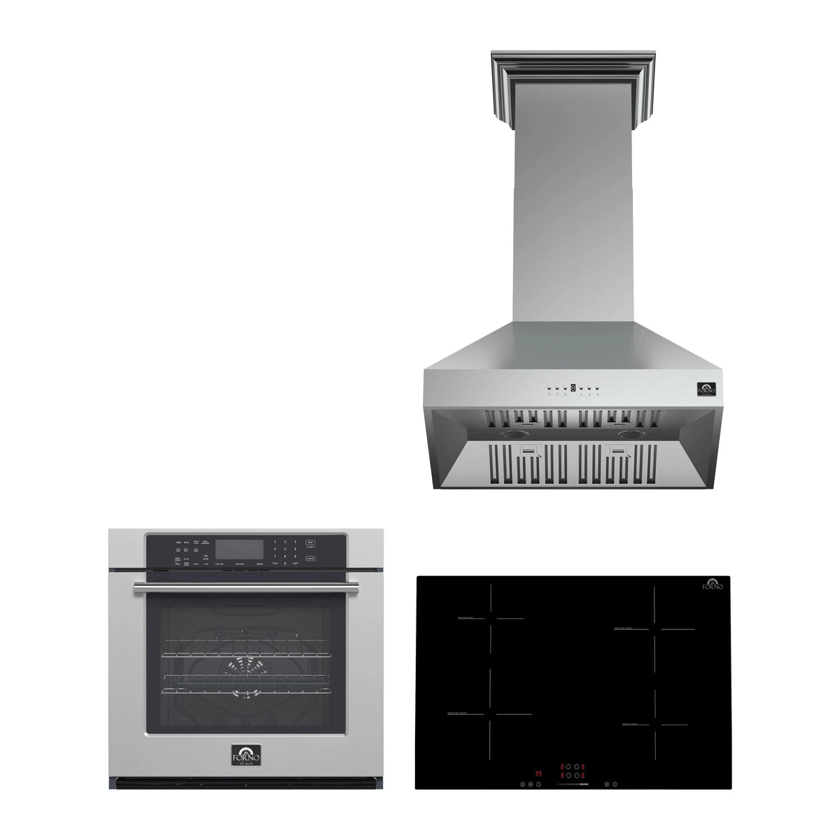 Forno 3-Piece Appliance Package - 30-Inch Parco Induction Cooktop, Villarosa Electric Wall Oven & Wall Mount Range Hood in Stainless Steel