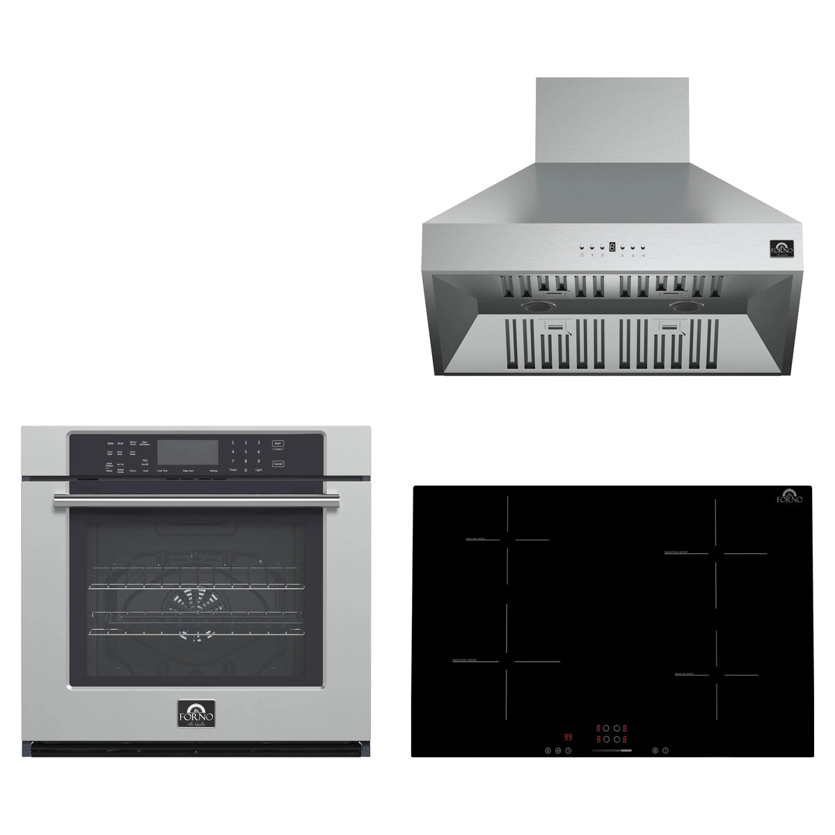 Forno 3-Piece Appliance Package - 30-Inch Parco Induction Cooktop, Villarosa Electric Wall Oven & Wall Mount Range Hood in Stainless Steel