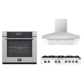 Forno 3-Piece Appliance Package - 48-Inch Lseo Gas Rangetop, Villarosa Electric Wall Oven & Wall Mount Range Hood in Stainless Steel