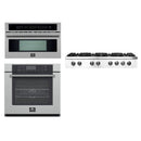 Forno 3-Piece Appliance Package - 48-Inch Lseo Gas Rangetop, Wall Oven & Microwave Oven in Stainless Steel