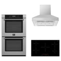 Forno 3-Piece Appliance Package - 36-Inch Parco Induction Cooktop, Villarosa Double Electric Wall Oven & Wall Mount Range Hood in Stainless Steel