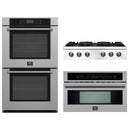 Forno 3-Piece Appliance Package - 36-Inch Lseo Gas Rangetop, Double Wall Oven & Microwave Oven in Stainless Steel
