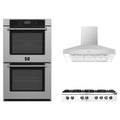 Forno 3-Piece Appliance Package - 48-Inch Lseo Gas Rangetop, Villarosa Double Electric Wall Oven & Wall Mount Range Hood in Stainless Steel