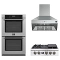 Forno 3-Piece Appliance Package - 30-Inch Spezia Gas Rangetop, Villarosa Double Electric Wall Oven & Wall Mount Range Hood in Stainless Steel