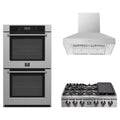 Forno 3-Piece Appliance Package - 36-Inch Spezia Gas Rangetop, Villarosa Double Electric Wall Oven & Wall Mount Range Hood in Stainless Steel