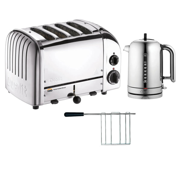 Dualit Small Appliance Package with 4-Slice Toaster, Kettle and Sandwich Cage in Polished Chrome