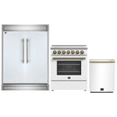 Forno 3-Piece Appliance Package - 30-Inch Electric Range, Wall Mount Range Hood, and 60-Inch Refrigerator in White with Antique Brass Handle