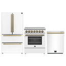 Forno 3-Piece Appliance Package - 30-Inch Electric Range, Wall Mount Range Hood, and 36-Inch Refrigerator in White with Antique Brass Handle