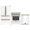 Forno 3-Piece Appliance Package - 30-Inch Electric Range, Wall Mount Range Hood, and 36-Inch Refrigerator in White with Antique Brass Handle