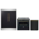 Forno 3-Piece Appliance Package - 36-Inch Electric Range, Wall Mount Range Hood, and 60-Inch Refrigerator in Black with Antique Brass Handle