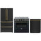 Forno 3-Piece Appliance Package - 36-Inch Electric Range, Wall Mount Range Hood, and 36-Inch Refrigerator in Black with Antique Brass Handle