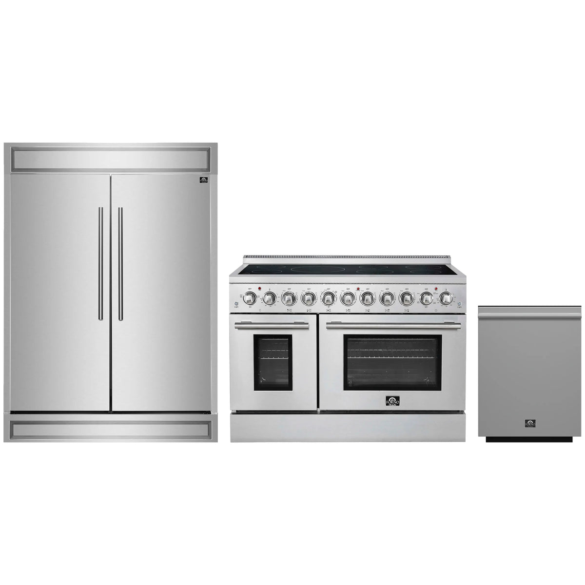 Forno 3-Piece Appliance Package - 48-Inch Electric Range, 60-Inch Refrigerator and Dishwasher in Stainless Steel