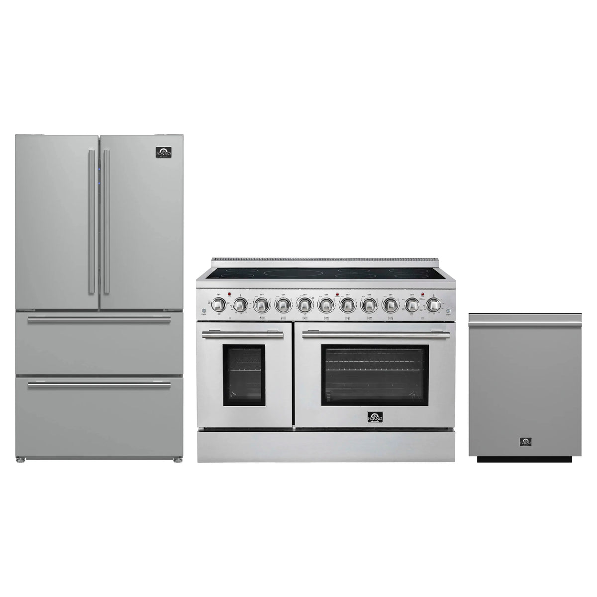 Forno 3-Piece Appliance Package - 48-Inch Electric Range, 36-Inch Refrigerator and Dishwasher in Stainless Steel