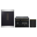 Forno 3-Piece Appliance Package - 48-Inch Electric Range, 60-Inch Refrigerator and Dishwasher in Black with Antique Brass Trim