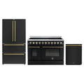 Forno 3-Piece Appliance Package - 48-Inch Electric Range, 36-Inch Refrigerator and Dishwasher in Black with Antique Brass Trim
